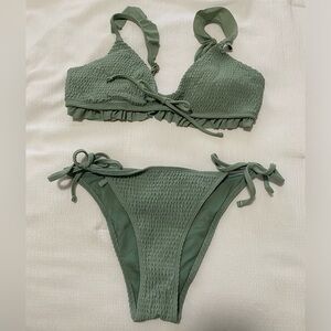 Hollister Swim Bikini 3 piece set sage green high leg cheeky